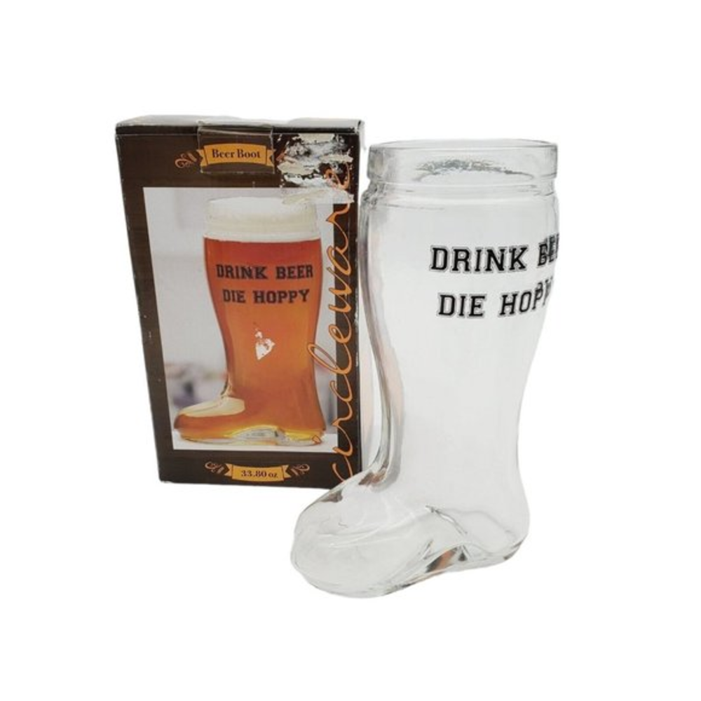 Circleware Boot Shaped‎ Glass Beer Mug  33.80 oz Drink Beer, Die Hoppy Novelty